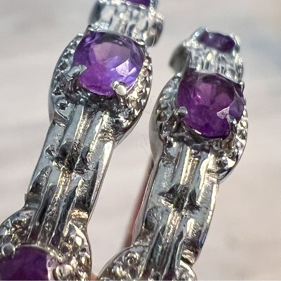African Amethyst Large Silver Hoop Earrings - Picture 11 of 13